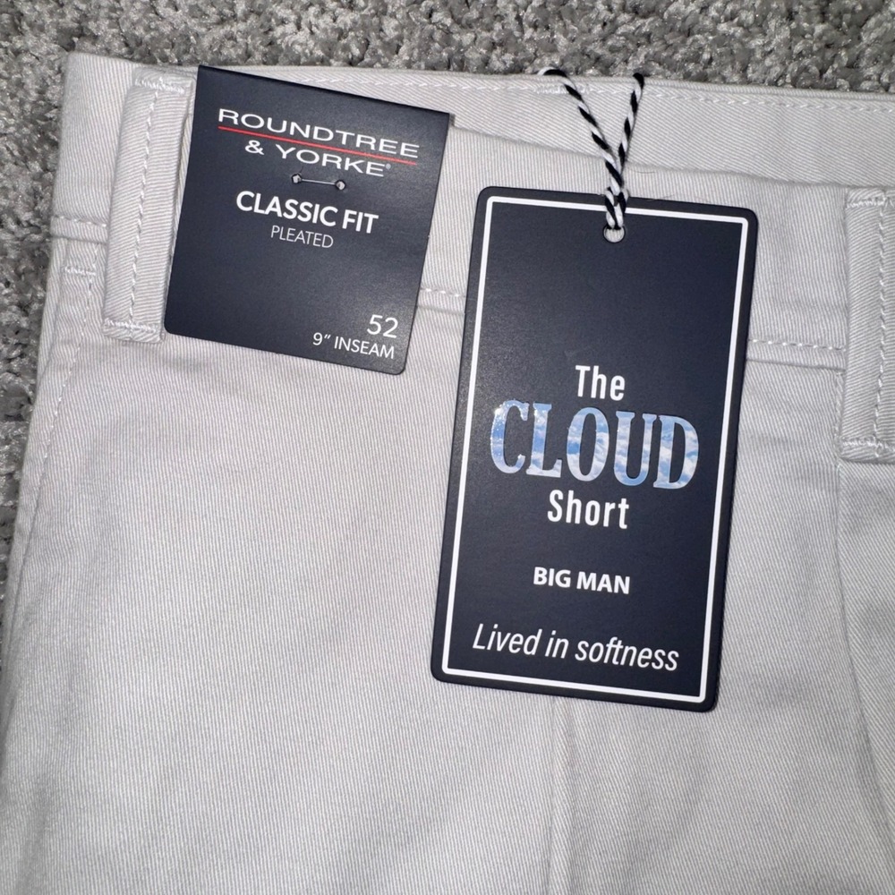 Roundtree & Yorke The Cloud Short Mens Pleated Stretch Stone 52 NEW